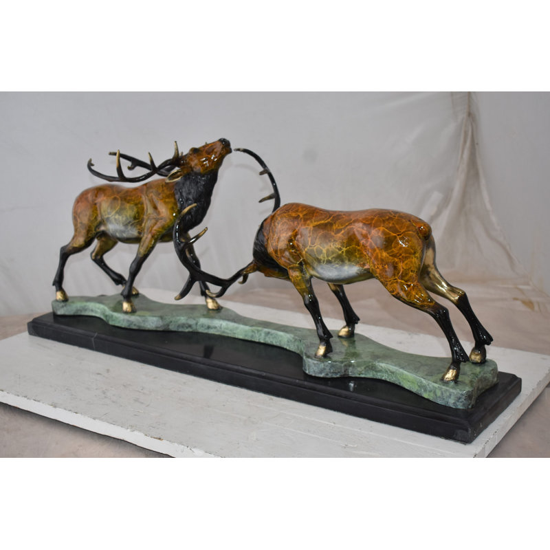 Machesney Fighting Deer Bronze Statue Mounted on a Marble Base Size: 32" x 8" x 14"H