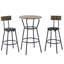 Ensemble de table de bar et tabourets ronds de couleur brune avec tablette de rangement circulaire, structure en métal et 2 tabourets