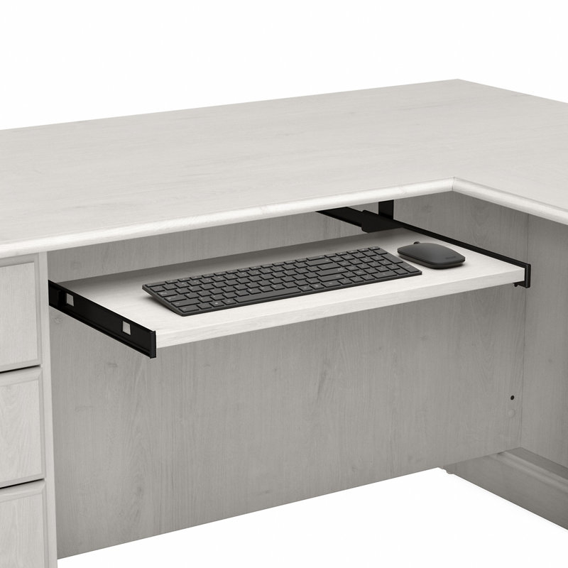 Raker Reversible L-Shape Computer Desk with Drawers, Linen White Oak