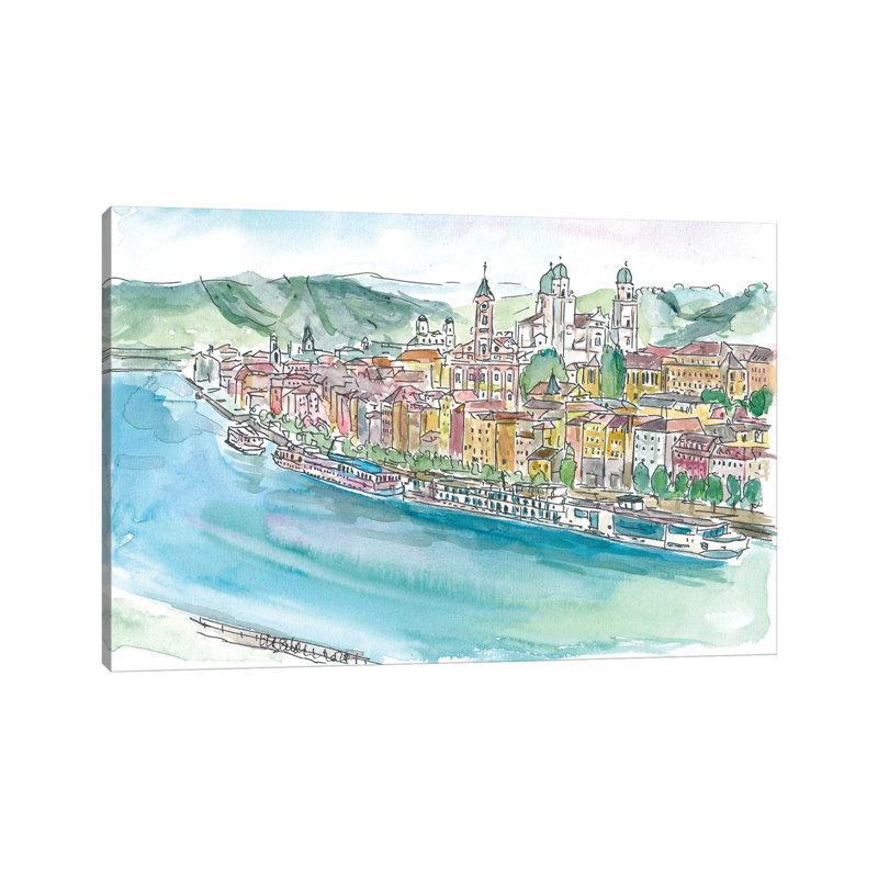 Passau de la Bavière perle sur le Danube par Markus & Martina Bleichner - peinture sur toile tendue
