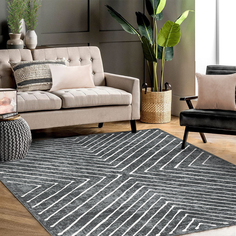 Tapis lavable à rayures Modern Modern, Rectangle 9 pi x 12 pi