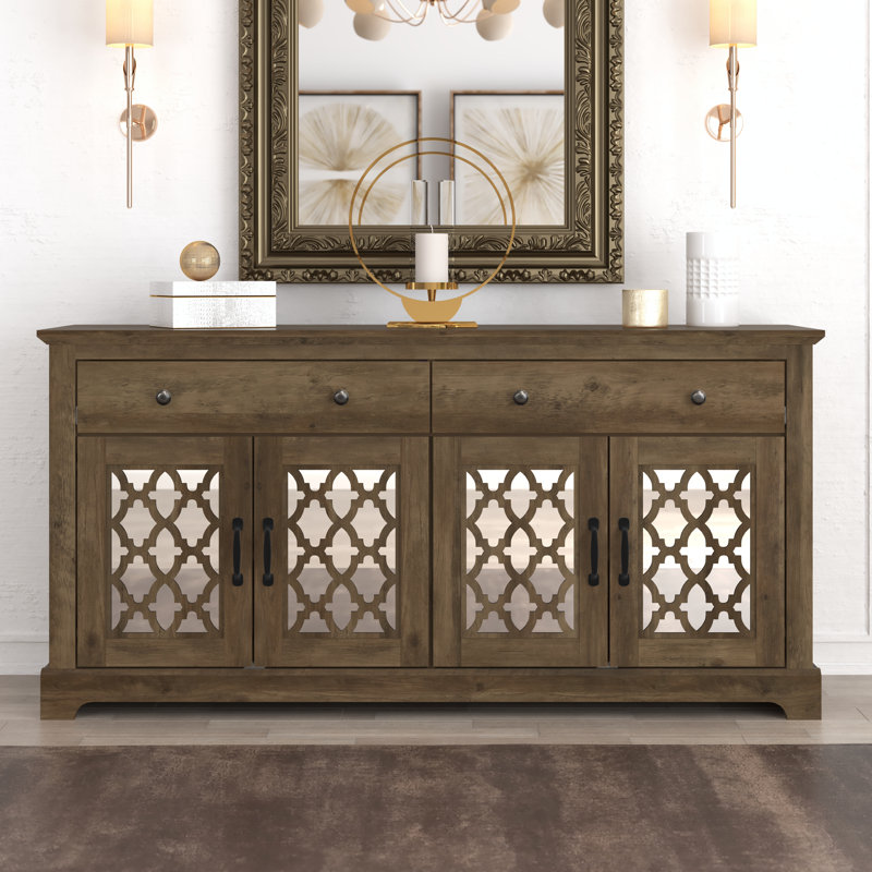 Blaire 57.8'' W 4 Door Sideboard with Drawer and Adjustable Shelves, Moorish, Knotty Oak