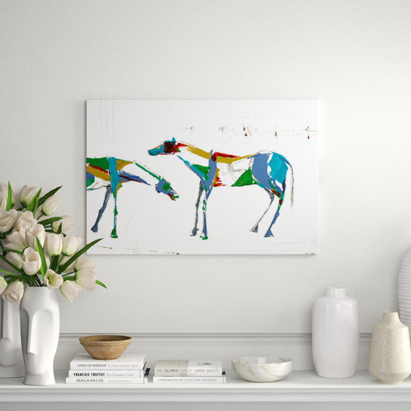 «Painted Horses Family II» par Milton Coppo - impression, Image au pinceau gel, H 54 po x l 81 po x P 1,5 po