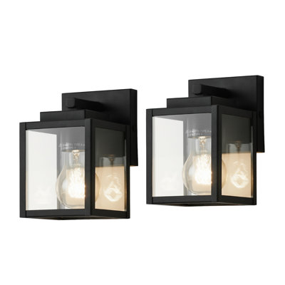 Olar Classic 7.32'' H 1-Light Outdoor Wall Sconce, Black Rectangular Metal Frame with Clear Glass Shade, Waterproof