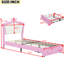 Lit plateforme tapissier simple avec DEL, tête de lit couronne, rose + blanc, stable et calme