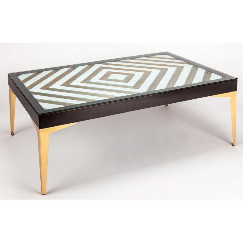 Gold and Champagne Glass Top Coffee Table with Wood Frame