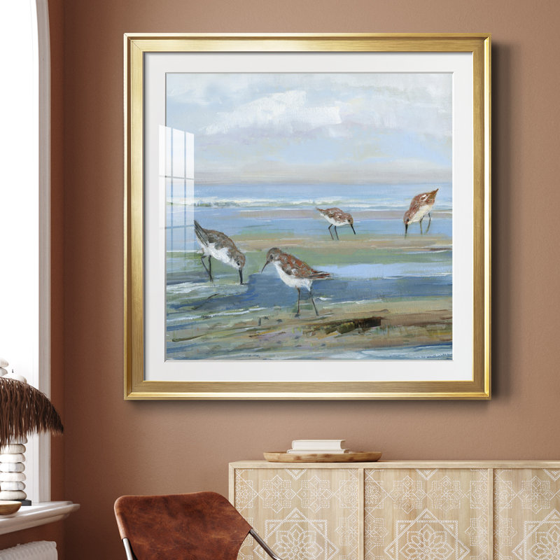 Seabird Beach III - peinture encadrée, Toile encadrée dorée, H 34,5 po x l 34,5 po x P 1,5 po