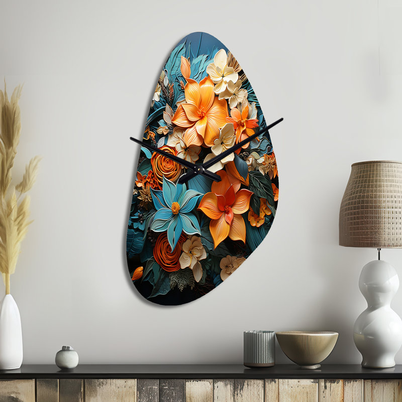 Horloge orange, orange, tropical, enchevêtrement tropical III - Collages abstraits, Grand