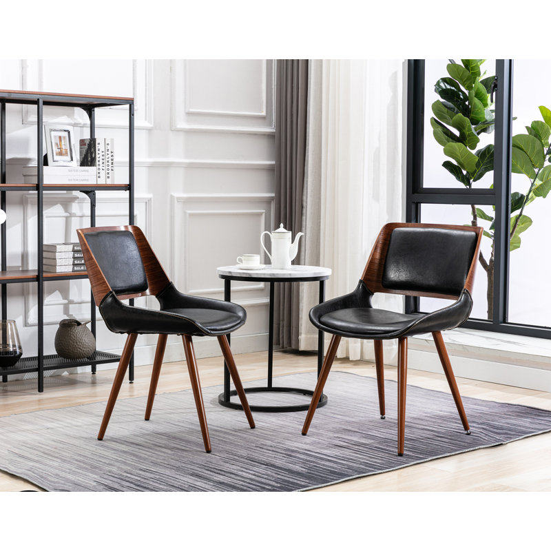 Basil Faux Leather Mid-Century Dining Chair, Black