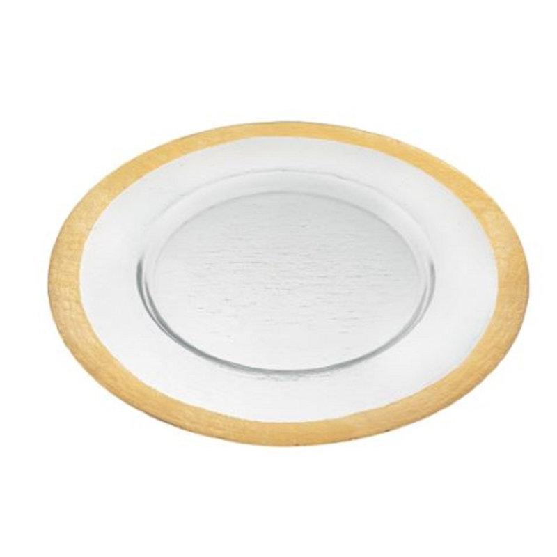 Assiette décorative en verre Divine blanc / or