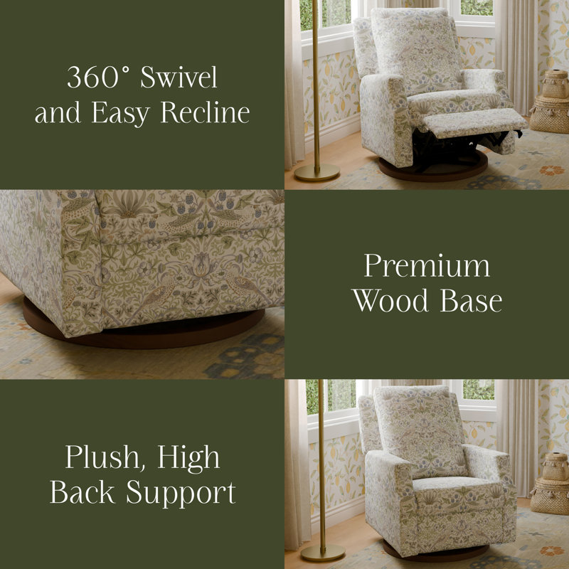 Morris & Co. x Namesake Crewe Recliner & Glider, Strawberry Thief in Fig &Thyme w/Dark Wood Base