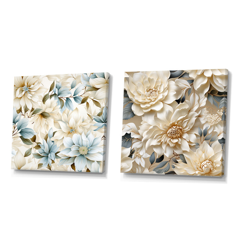 Rodez - Ensemble de 2 impressions murales florales, Toile tendue, H 16 po x l 33 po x P 1 po