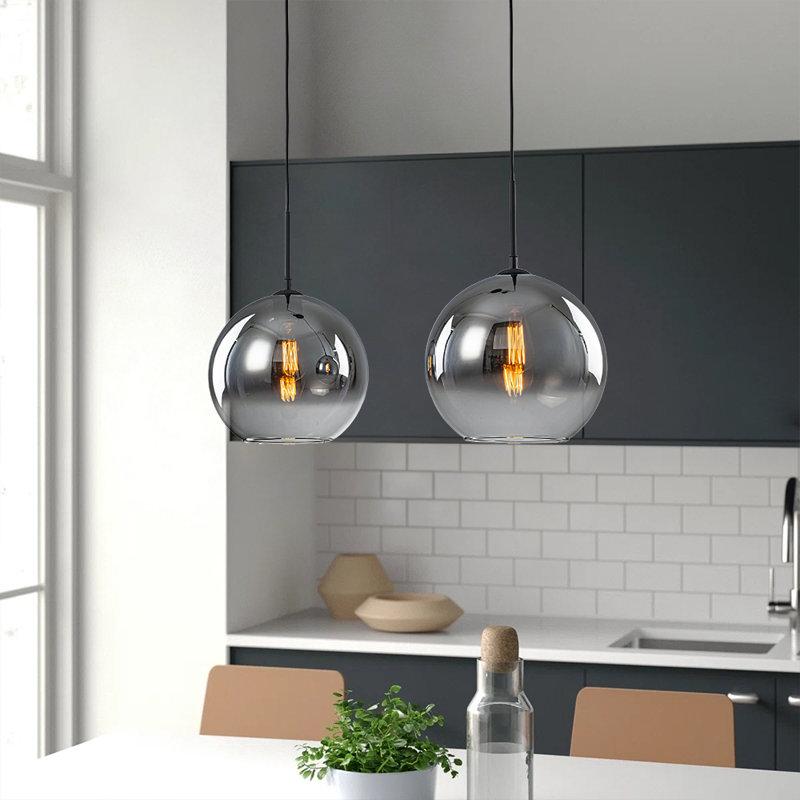Dual-Light Hand-Blown Mirrored Glass Pendant