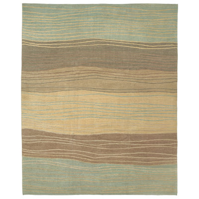 Tides Wool Striped Area Rug in Blue/Brown