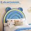 Structure de lit simple avec 2 tiroirs de rangement et lumières DEL, lit plateforme tapissier en velours avec tête de lit arc-en-ciel-212489616