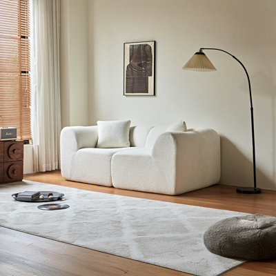 Modern 2-Seater Loveseat Sofa, Soft Velvet Fabric Compressed Couch With 2 Pillows, Space-Saving Design For Small Living Room, Bedroom, Office & Apartment
