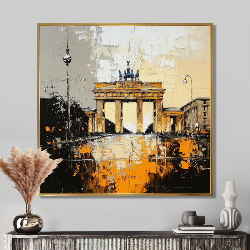 Porte de Brandebourg - décoration murale de Berlin, 30" H x 30" W, Floater Framed Print without Mat, Gold