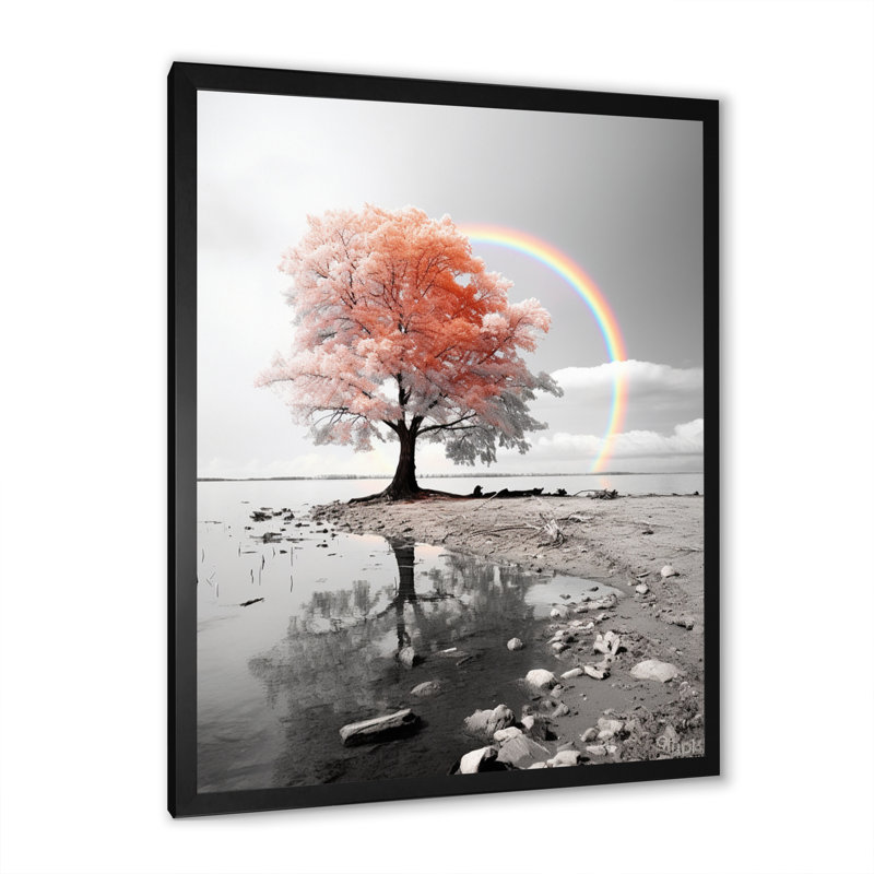 Rainbow Arc Over Pink Tree - Floral Canvas Wall Art, Cadre photo noir, H 20 po x l 12 po x P 1 po