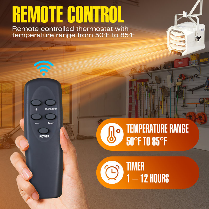 DR. INFRARED HEATER DR-975 7500-Watt 240-Volt Hardwired Shop Garage Electric Heater, Wall/Ceiling Mounted with Remote Controlled Thermostat White