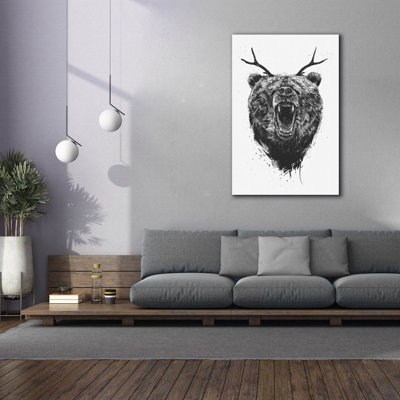 ' Angry Bear With Antlers' by Balazs Solti, Canvas Wall Art