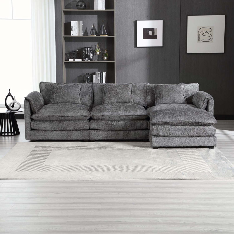 112 Inch Oversized Sectional Sofa Cloud Couch, Modern Chenille L Shaped Modular Sleeper with Moveable Ottoman & Memory Foam
