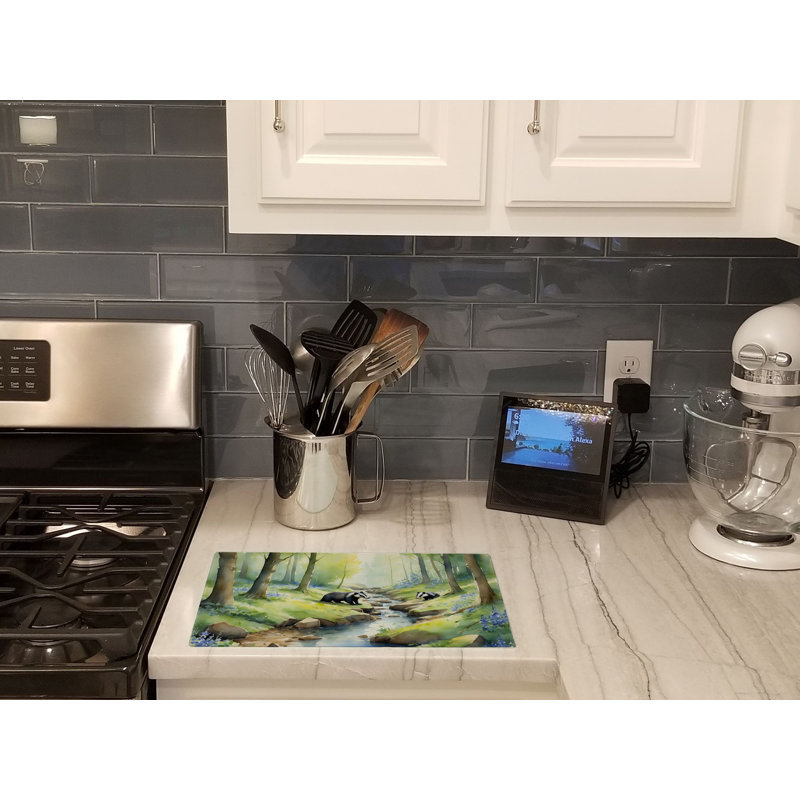 Woodland Spring Badgers Glass Cutting Board