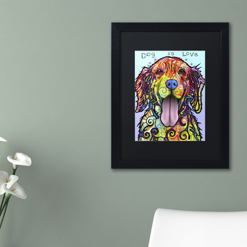 « dog is love » par dean russo, impression encadrée, H 20 po x l 16 po x P 0,5 po, Cadre brun, Noir