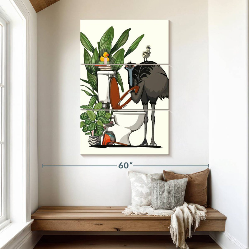 Emu Using The Toilet, 50" H x 32" W