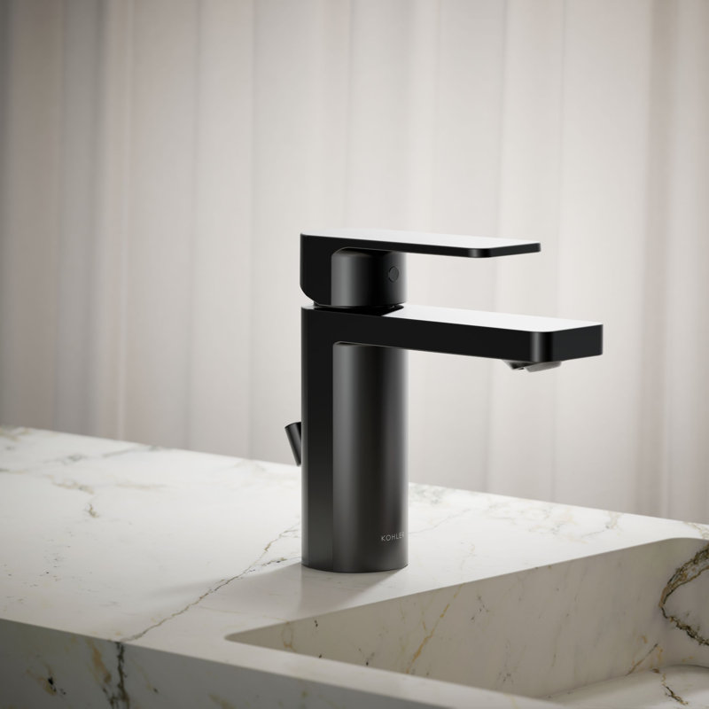 Parallel Single Hole Bathroom Faucet with Drain Assembly, Matte Black
