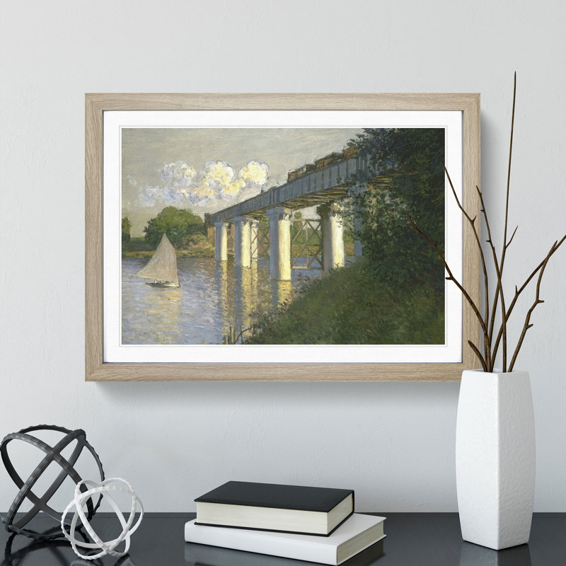 Railroad Bridge, Argenteuil by Claude Monet - Framed Print, Oak Framed, 48cm H x 65cm W x 2cm D