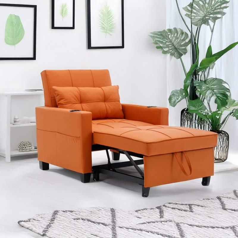 Fauteuil convertible convertible avec ports USB, Tissu orange