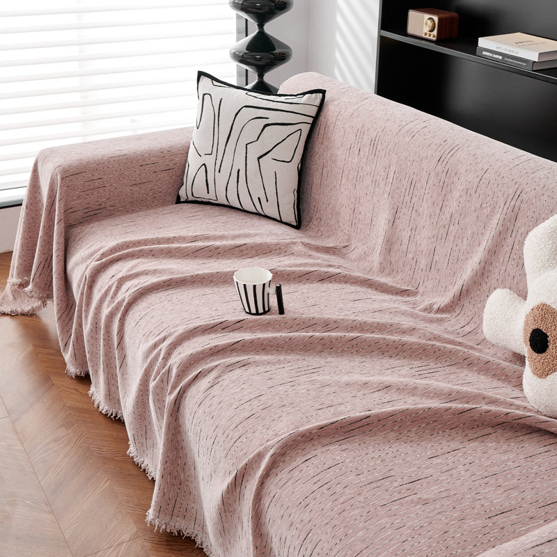 Multi-Colour Chenille Classic Fine Striped Sofa Slipcover, Dusty Rose Chenille, 71" H x 150" W x 0.1" D