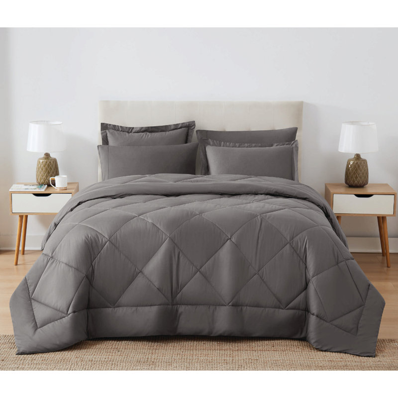 Cannon Solid Oversized Percale 3 Piece Comforter Set, Gray, King Comforter + 2 King Shams