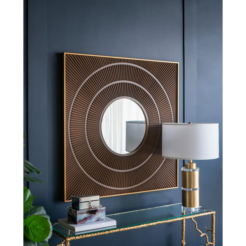 Miroir carré de 40 po avec touche plissée, cadre en fer à finition dorée, bordure de vestibule de salon, design pour la décoration intérieure,