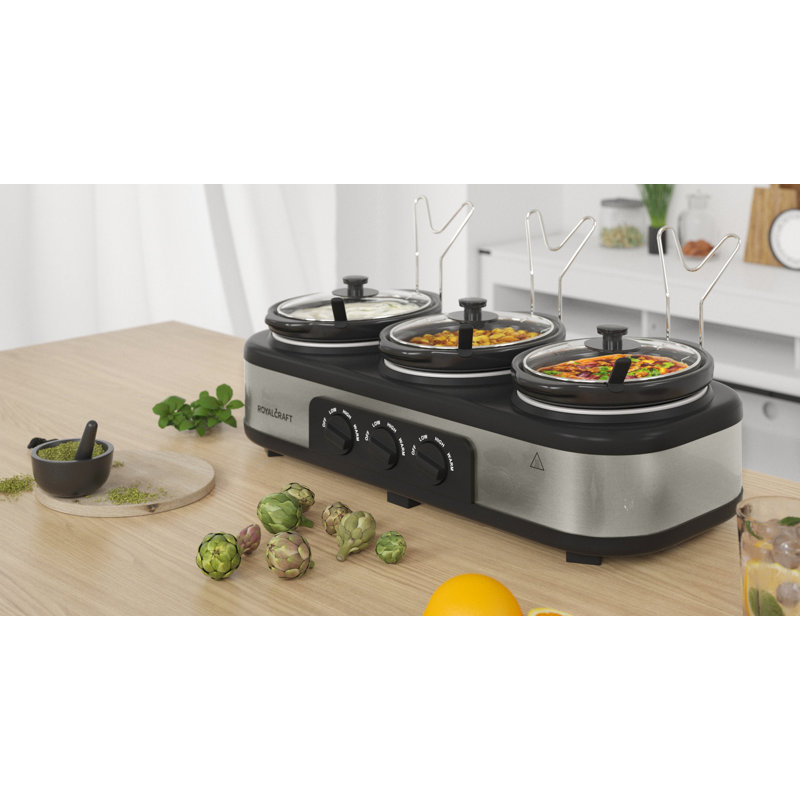 Royalcraft 3x1.5 Qt. Slow Cooker with 10 Inner Bags, Silver