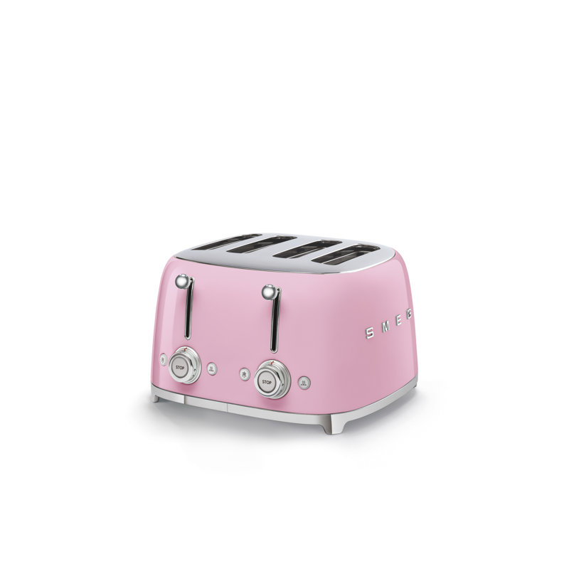Smeg TSF03 50s Style Retro Four Slice Toaster, Pink