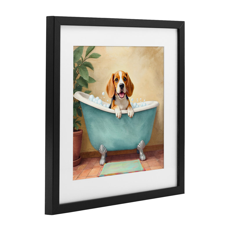 «Bubble Bath Hound», reproduction sous verre encadrée par Kim Allen, H 13 po x l 13 po, Cadre noir minuit