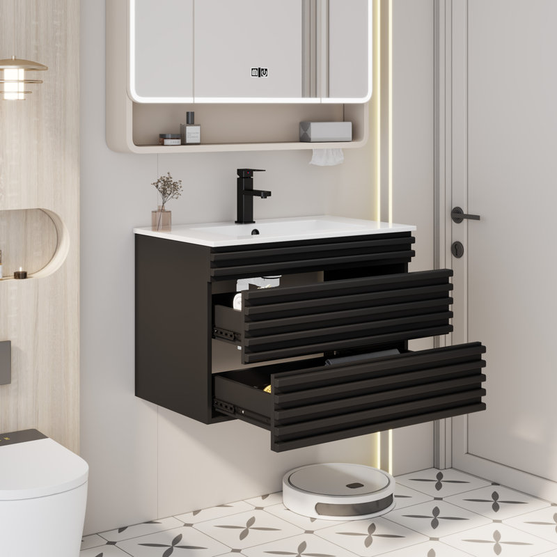 Sharee Single Bathroom Vanity With Sink Top, Zinc Alloy Faucet And Drain, Epa Certificate, Black, 30"