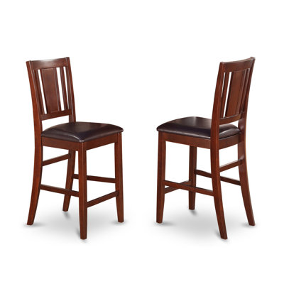 3 Piece Counter Height Dining Set for Small Spaces Contains a Rectangle Kitchen Table and 2 Faux Leather Dining Room Chairs, 30x48 Inch, Mahogany