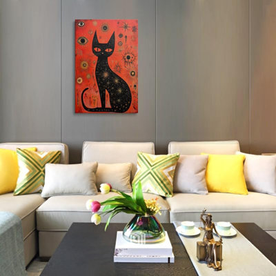 Red Abstract Black Cat Picture Wall Decor Framed Animal Eyes Canvas Wall Art Mordern Pop Prints Poster Farmehouse Painting For Bathroom Living Room Bedroom Artwork (12"X16")