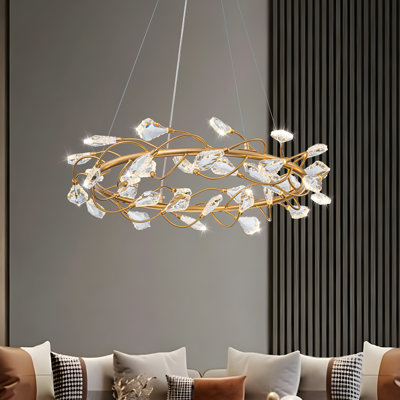 Modern Luxury 27.56'' LED Crystal Chandelier, Sculptural Crystal Ceiling Pendant Light Fixture For Living Room, Dining Room, Bedroom, Kitchen Island & Foyer