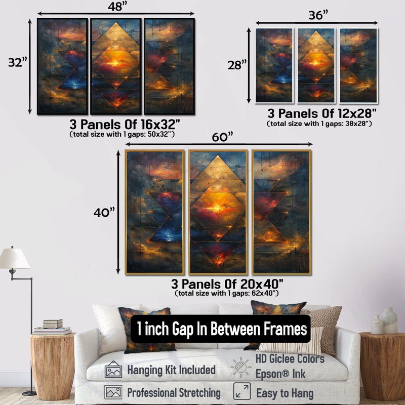 Double Star Arcane Hexagram - Geometric Wall Art Print Set, 28" H x 36" W x 1" D, Brown Floater Framed