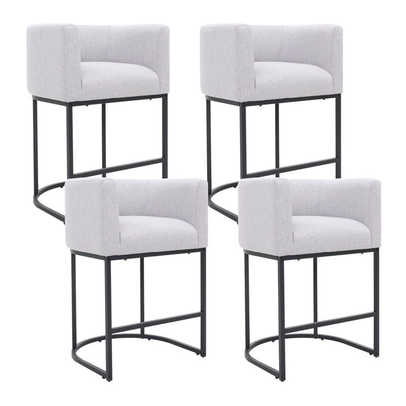 Upholstered Counter Height Stool with Metal Frame (Set of 4), Light Gray Seat/Black Frame, 4
