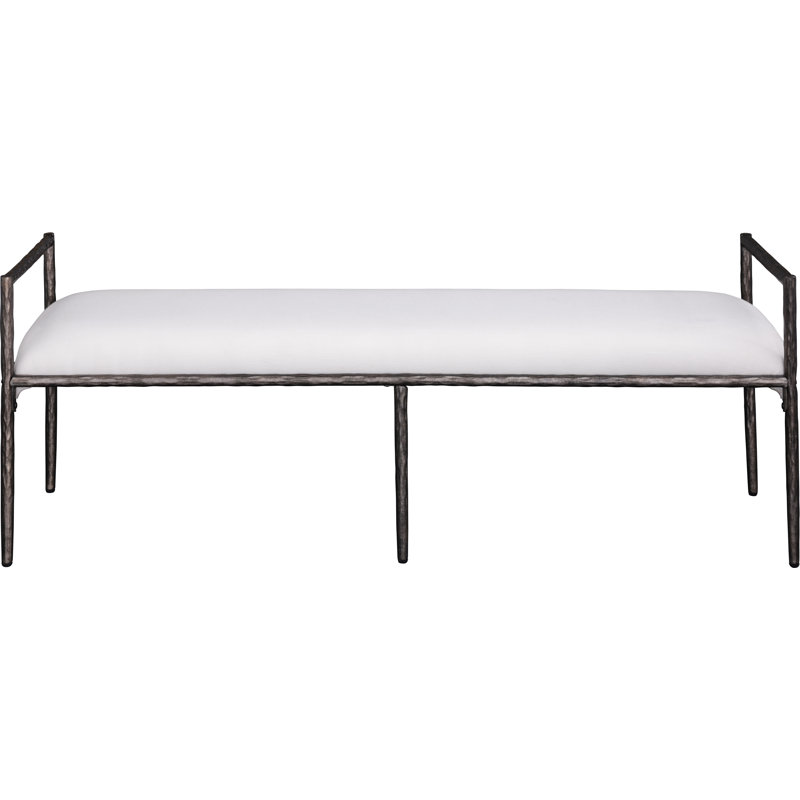 Banc rembourré en tissu texturé Axis, Noir antique, Tissu crème texturé en lin