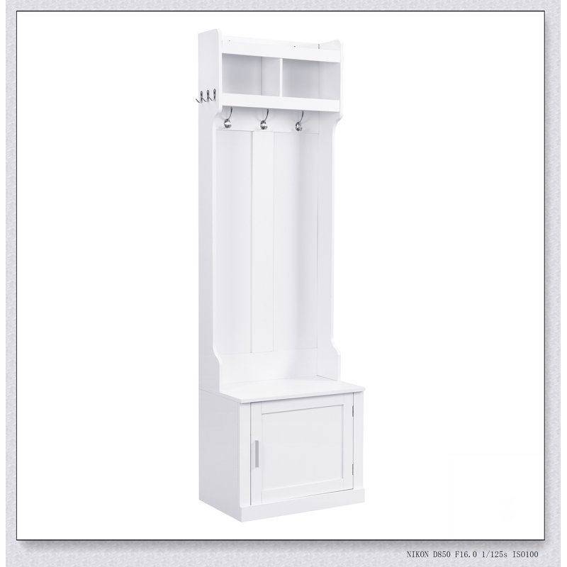 Arbre d'entrée minimaliste avec armoire et 6 crochets, parfait pour les entrées et les solutions de rangement peu encombrantes.