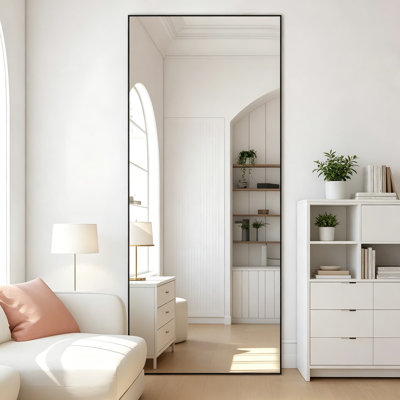 Large Full Length Mirror 71 X 34 Inches, Aluminum Alloy Frame Floor Mirror For Living Room, Bedroom, Wall-Mounted Or Leaning Against Wall, Black