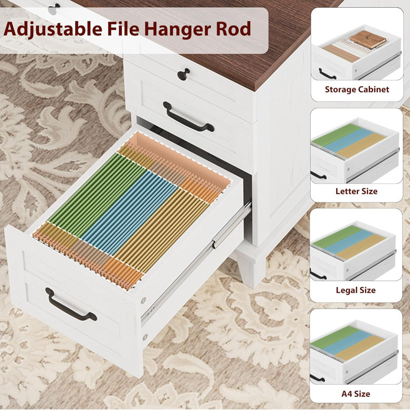 Extra-Wide Double Workstation Desk with Storage Cabinets, File Drawers, and Built-In Charging Station, Home Office Desk for Two