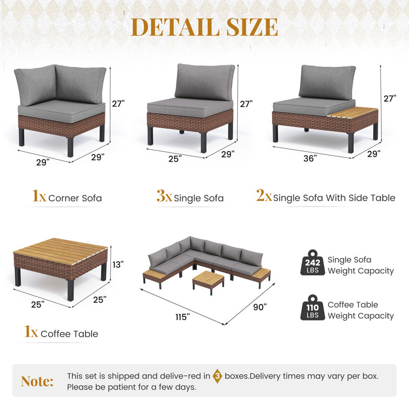 Outdoor 6-Person L-Shaped Metal Seating Group With Cushions, Gray