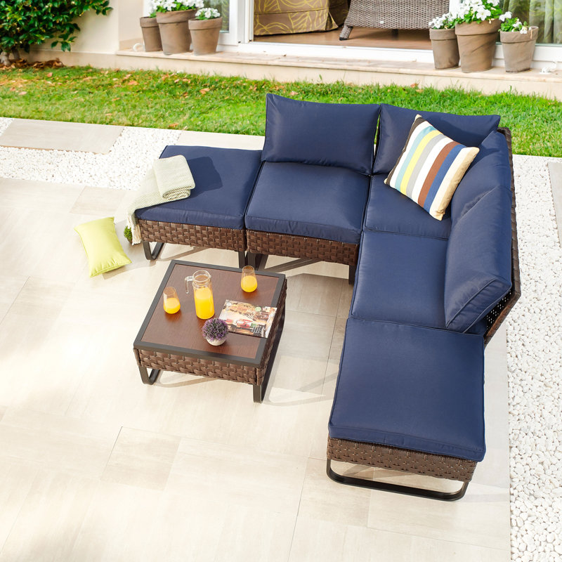 Ensemble de conversation modulaire d'extérieur avec coussins 6 pièces Heiman