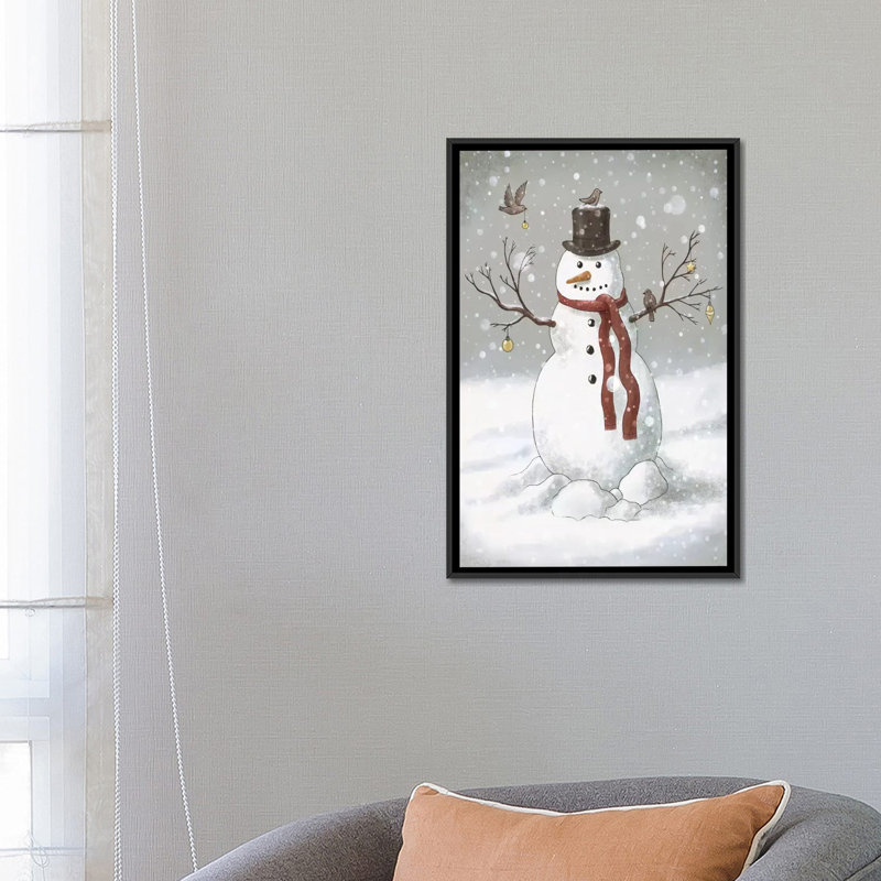 " Christmas Snowman " by Terry Fan, 26" H x 18" W x 1.5" D, Black Framed Canvas, No Mat